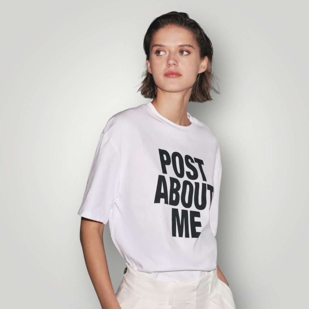 Zara Text T Shirt Tee Size Med Black/White Minimalist Post Ironic Streetwear - Picture 7 of 11